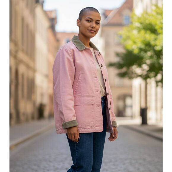 L.L. Bean Vintage Barn Jacket Chore Coat Pink With Brown Corduroy Size Small - Picture 2 of 12